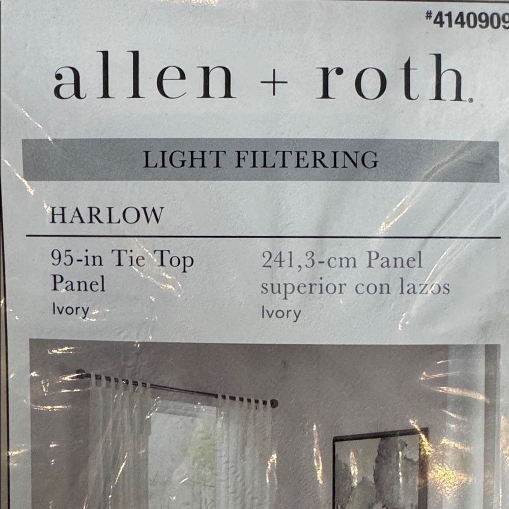 Allen + Roth Harlow Ivory Light Filtering Tie Top ONE Curtain Panel 50x95” NEW - Picture 4 of 8